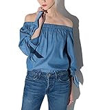 Women's Sexy Strapless Denim Blouses Off Shoulder Long Sleeve Top