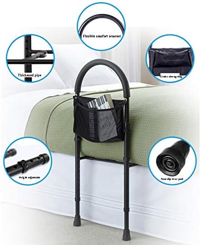 Bed Grab Rail, Secure Height Adjustable Help Getting in and Out of Bed Stability Aid Disabled Handicapped Patient Helper Over Hoist Support Helping Sit Up Rise Strong Stable Overhead Pole