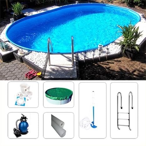 Stahlwandpool Komplettset Funzon de Luxe 6,00 x 3,20 x 1,50m, Ovalbecken, Stahlwandbecken