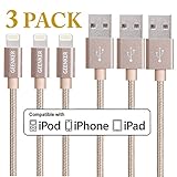 iPhone Charger, GEENKER 3Pack 3ft Lightning Cable 8pin Durable Nylon Braided USB Cable Syncing and Charging Cord for iPhone 7/7plus, 6/6s/6 plus/6s plus, 5c/5s/5, iPad Air/Mini,iPod Nano/Touch(Gold)