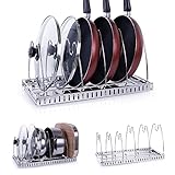 Lifewit Adjustable Pan Rack Pot Lid Holder with Draining Tray, Cookware Organizer for Cabinet Worktop Organization, 18/10 Stainless Steel