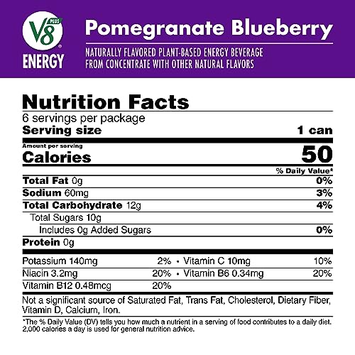 V8 +ENERGY POMEGRANATE BLUEBERRY JUICE ENERGY DRINK, 8 FL OZ CAN (6 PACK)