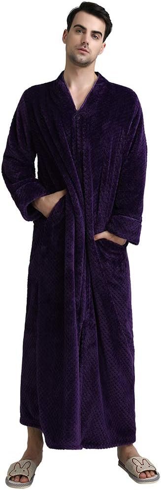 ZAPZEAL Unisex Dressing Gown with Zip Plus Size Ladies Housecoats Mens Towelling Robes Fluffy Fleece Full Length Nightgown for Women