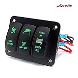 Rocker Switch Set,Ausdin Rocker Switch Panel Led Light Bar Professional Design Laser On-Off Button Led Green Back-light 16 Gauge Wiring Harness Aluminum Waterproof Holder For Jeep Marine Boat Off-Road