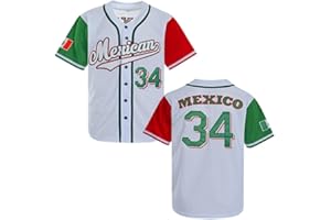 KYNKOW Men's Mexico 34 Button Down Jersey Short Sleeve Hipster 80S 90S Hip Hop Baseball jersey