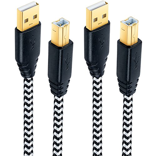 Printer Cords, Besgoods 2-Pack 10ft/3m Extra Long Braided USB 2.0 Printer Scanner Cable - USB A Male to B Male Cable Cord for printer, scanner, White