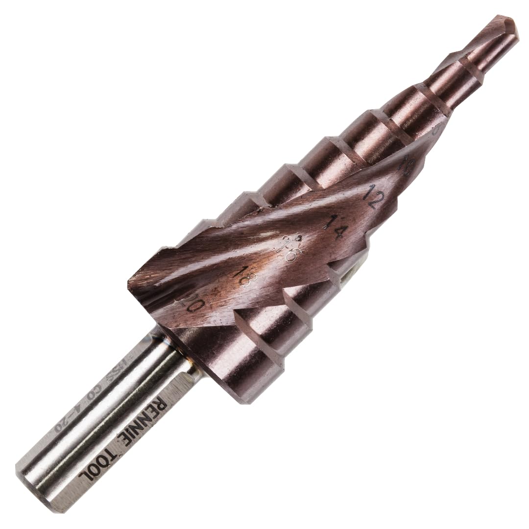 RENNIE TOOLS - 4-20mm HSS Cobalt Spiral Flute Step Cone Drill/Hole Cutter For Metal, Stainless Steel And Hard Metals. M35 8% Cobalt