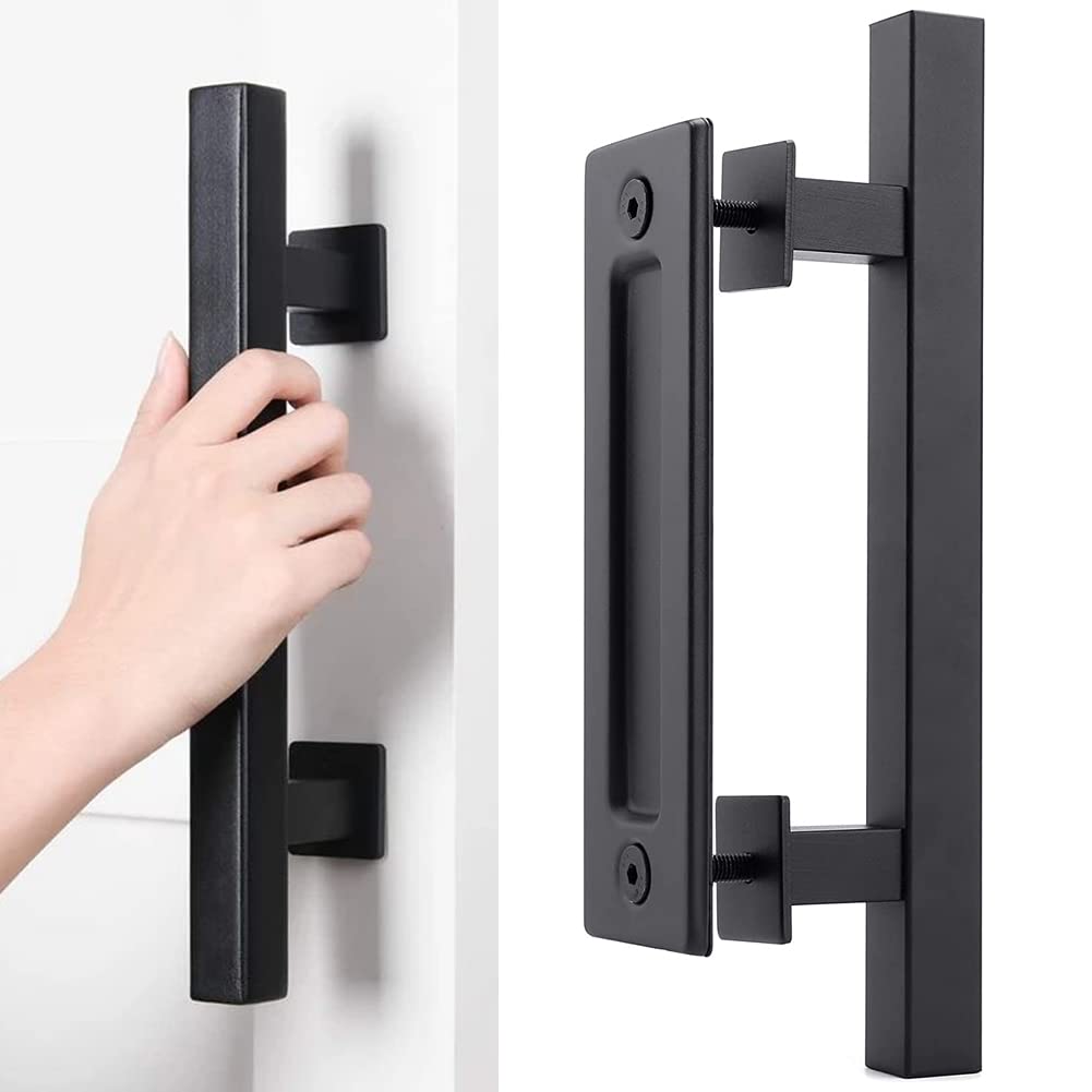 Sliding Door Handle, Sliding Door Pull Handle, Wooden Barn Door, Door Handle for Sliding Doors, with Mounting Accessories, for Barn Doors and Various Wooden Doors (Square)