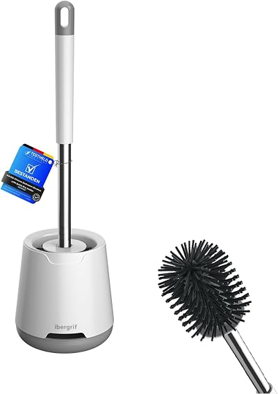 Ibergrif M34152 Silicone Toilet Brush & Holder Set Quick Dry Deep Cleaner