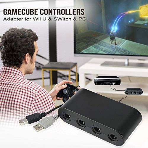 Gamecube Adapter for Switch,Wii U Gamecube Controller Adapter, Updated Version Gamecube Converter for Nintendo Wii U Super Smash Bros/Switch/PC/Mac, 4 Ports and No Need Driver, Turbo Mode,Black