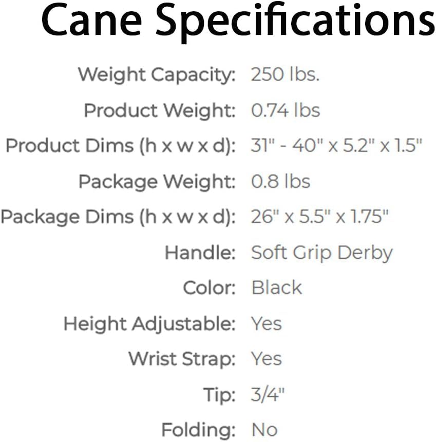 Carex Carex Soft Grip Walking Cane - Height Adjustable Cane with Wrist Strap - Latex Free Soft Cushion Handle, Black Cane, Walking Cane for Women and Walking Cane for Men