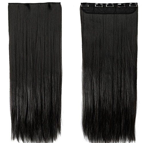 S-noilite Trendy 24"/26" Straight Curly 3/4 Full Head One Piece 5clips Clip in Hair Extensions Long Poplar Style for Xmas Gifts 22colors (26" - Straight, natural black)