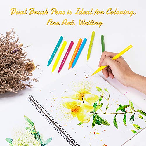 Dual Tip Brush Pen Art Markers, Calligraphy Brush Pens for Lettering, 24 Pack Brush and Fine Tip Markers for Coloring Books Sketching Bullet Journaling