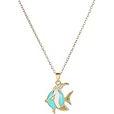 foyjoey Gold Fish Pendant Necklace for Women 18K Gold Plated Pearl Bead Chain Fish Necklace Waterproof Ocean Beach Jewelry Christmas Gift for Her, Adjustable 16-18 Inch