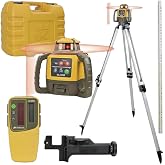 Topcon RL-H5A Laser Transit Leveler Kit - LS-80X Rotary Laser Receiver with Rod Bracket - 36-60in Precision Level 360 Laser Tripod - 13ft Fiber Rod Level Tool with Tenth Increments for Construction