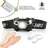 USB Rechargeable LED Headlamp Flashlight With 3 Modes Induction switch-Super Bright,Waterproof,Impact Resistant,LightWeight,Comfortable,Running,Walking,Camping, Reading, Hiking & More, Cable Included