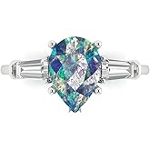 Clara Pucci 14K Solid Gold Engagement Ring for Women | 2.5 cttw Blue Moissanite Pear Cut Three-Stone | Real White Gold Wedding Ring