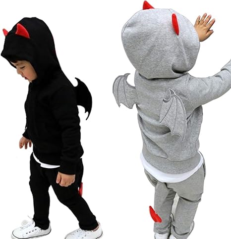 Amazon Jomiss ハロウィン衣装 子供服 パーカー ジャージ コスプレ デビル 悪魔 仮装 クリスマス 男女兼用 スポーツウェア上下セット ブラック 110cm キッズコスチューム おもちゃ