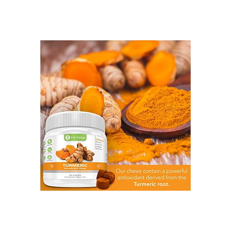 VETVIRTUE Turmeric for Dogs Organic Turmeric with Curcumin, Dog Joint Supplement Soft Chew