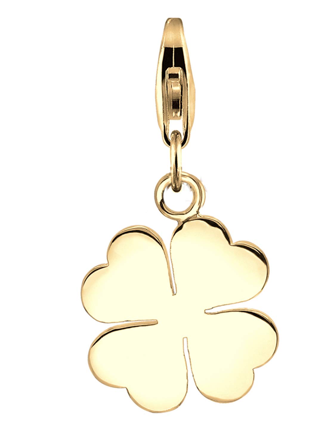 Nenalina Golden Clover Leaf Carabiner Charm Pendant for Charm Bracelet 925 Sterling Silver