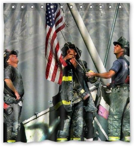Hot Sale Firemen Raising Flag Design Fire Department Custom 100% Polyester Waterproof Shower Curtain 66 x 72