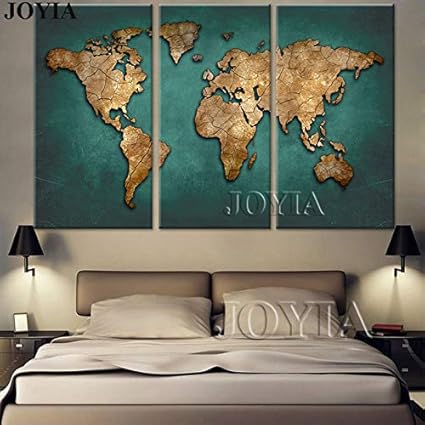 Amazon Com World Map Canvas Wall Art Vintage Dark Green