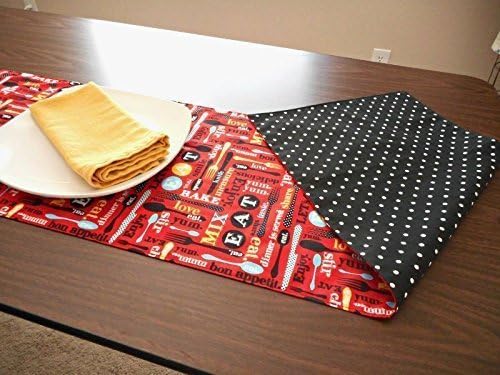 Kitchen Theme Table Runner Reversible Polka Dots Red Yellow White Black Approx 13x70