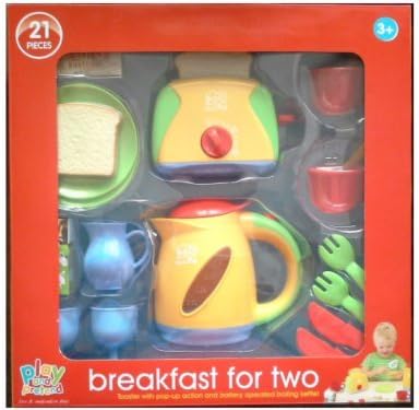 Play and Learn 21 piece Toy kitchen set - Realistic Toaster and Kettle - cups, plates etc by Play &amp; Pretend