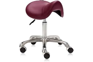 DR.LOMILOMI Ergonomic Saddle Seat Adjustable Pneumatic Swivel Rolling Stool Chair for Medical Hygienic SPA Massage Salon Home and Office 506 Haku (Burgundy)