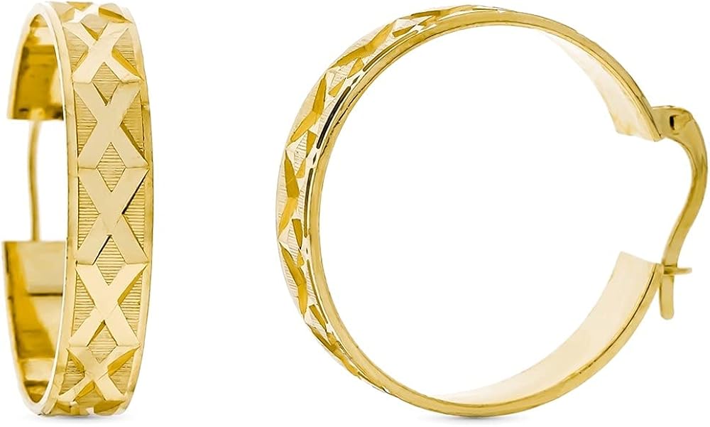 18K Gold Earrings Rings 23mm. Carved Solid Cross Detail Amazon.co.uk