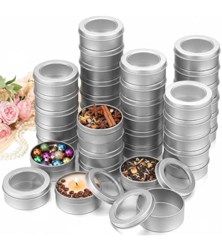 thumbnail image 2 of Foraineam 40-Pack Small Round Tin Cans – 2 Oz Silver Aluminum Containers With Clear Lids For Storage 2 of 11