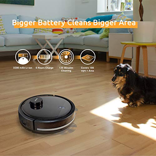 LeJoy LD20 Verbundener lasergeführter Staubsauger Roboter und Mop-Reiniger,2400Pa leistungsstarker Sauger, App & Alexa Sprachsteuerung,mehrere Reinigungsmodi für Tierhaare,Teppich,Hartboden (schwarz)
