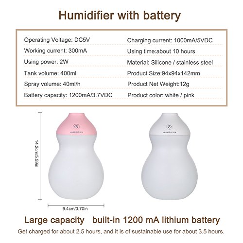 400ml Colorful Mini Humidifier USB Charging Powered Gourd Shaped Portable Aroma Diffuser Innovative Air Purifier for Baby Room Living Room Studying Yoga Office Spa(White Charging Model) - Thumbnail 2