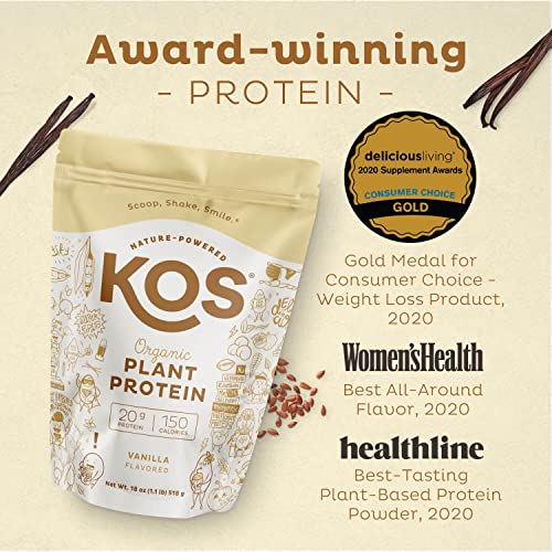 KOS Vegan Protein Powder, No Erythritol, Vanilla USDA Organic Pea Protein Blend, Plant Based