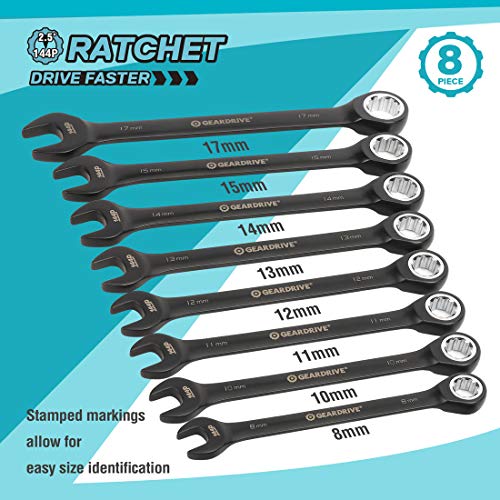 GEARDRIVE 144Position Ratcheting Wrench Set, Metric, 8Piece, 2.5