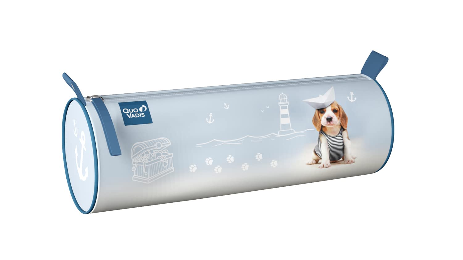 Quo Vadis - Collection: MES POTES A PATTES - Round School Pencil case - 1 Large Compartment to Store pens, Pencils and Felt-tip pens - Durable Material and Zip - Size: 22 x 7 x 7 cm - Dog Design