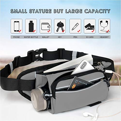 Reflective Run Running Pouch Belt Belts Bag Mens Gym Fanny Waist Pack Packs Waterproof Jogging Phone Workout Small Bags to Exercise Water Holder Light For Hiking Men Accessories Women Iphone 7 Gray
