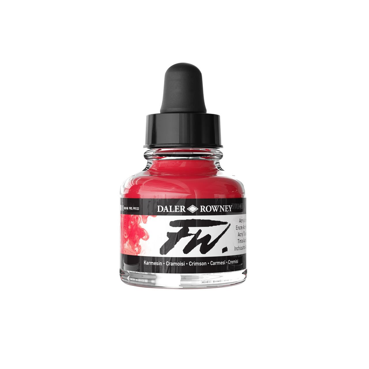 Daler-Rowney FW Acrylic Ink, Glass Bottle with Dropper, 1oz - 29.5 ml, Crimson