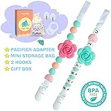 Baby Silicone Pacifier Clip and Teether Holder - Girl's Binky Holder - Best for Teether Toys, Stuffed Animals, Soothie/MAM, Infant Blankets & Drool Bibs, Set of 2 Chewable Pacifier Straps with Roses C