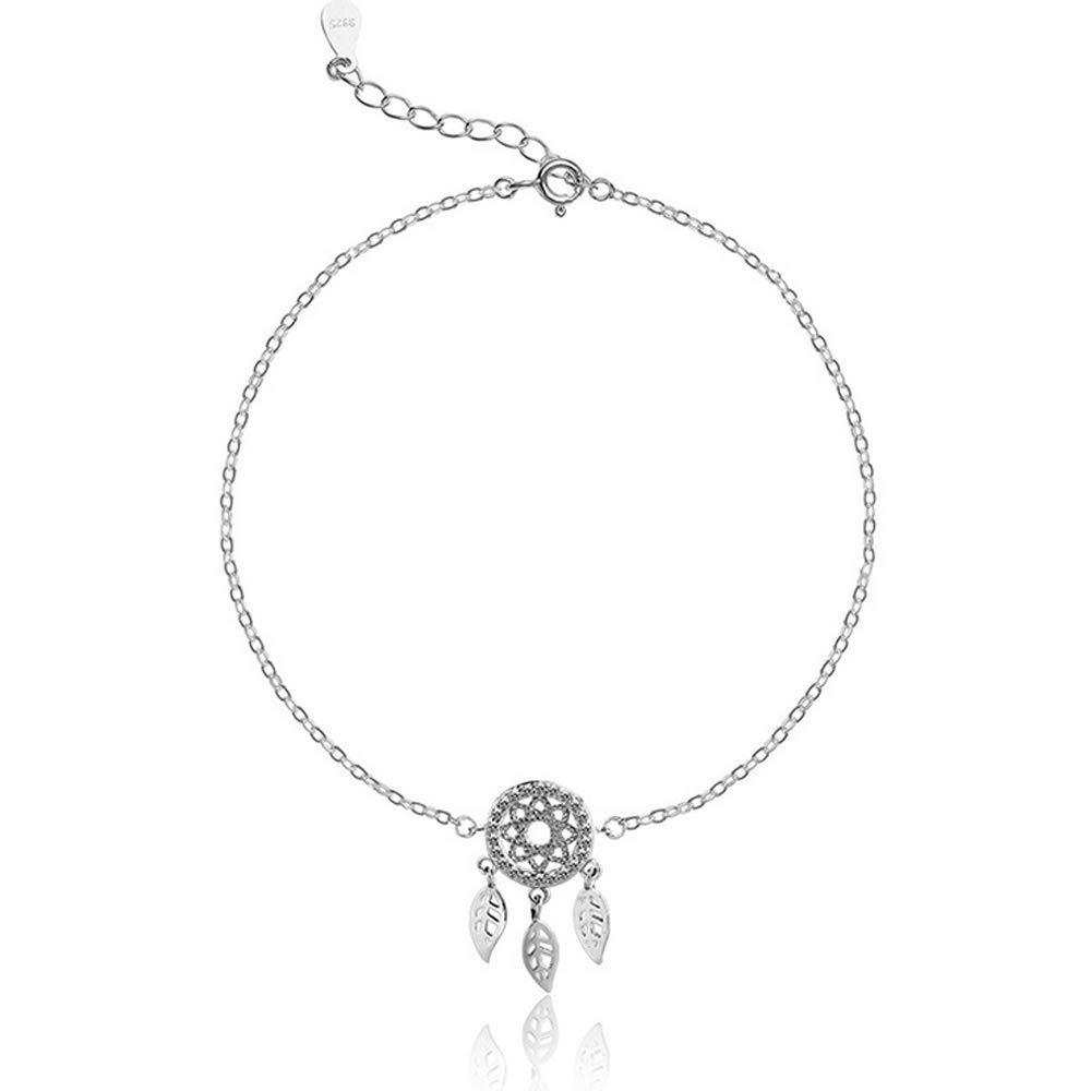 Belons Women Ankle Bracelet 925 Sterling Silver Cubic Zirconia Dream Catcher Anklet Girls Charm Ankle Bracelet Adjustable Foot Chain