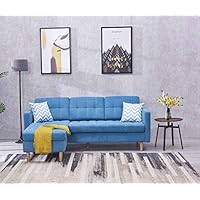 EiioX Linen Fabric Sectional Sofa L-Shape Couch, Mid-Century Modern Chaise Lounge for Living Room, 59.4" L 82.3" W 34.3" H, Blue