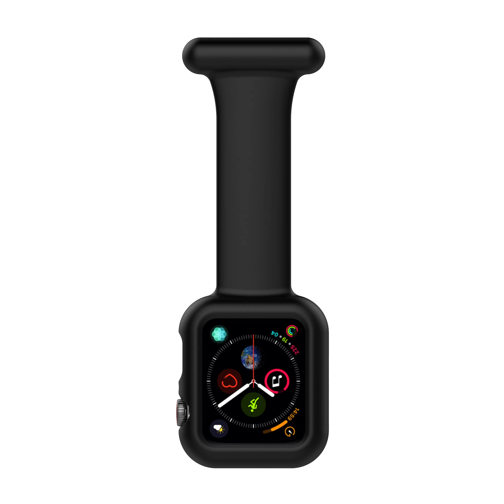 Makzib Fob for Apple Watch for Nurses Doctors Healthcare Paramedics, Silicone Pin Fob, 2 in 1 Infection Control Design Compatible with iwatch Series 7, 6, SE,5,4,3,2,1 (42/44/45mm, Black)