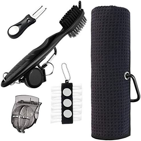 AIWAYING Golf Towel 16 X 24 Inch, Golf Club Brush Tool Kits with Club Groove Cleaner, Foldable Divot Tool, 2-1/8″ Golf Tees and Golf Ball Liners – Golf Accessories Gift Set AIWAYING Golf Towel 16 X 24 Inch, Golf Club Brush Tool Kits with Club Groove Cleaner, Foldable Divot Tool, 2-1/8″ Golf Tees and Golf Ball Liners – Golf Accessories Gift Set