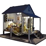 Rylai 3D Puzzles Wooden Handmade Miniature Dollhouse DIY Kit Light Happiness Coast Series Dollhouses Accessories Dolls Houses with Furniture LED Music Box