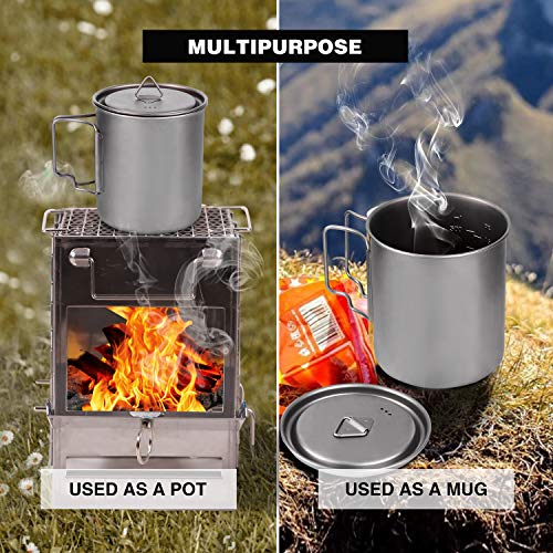 REDCAMP 750ml Titanium Camping Pot with Lid, Ultralight Titanium Cup