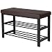 SONGMICS Shoe Bench, 3-Tier Shoe Rack for Entryway, Storage Organizer with Foam Padded Seat, Faux Leather, Metal Frame, for Living Room, Hallway, 31.9 x 12.6 x 19.3 Inches, Brown ULBS58Z
