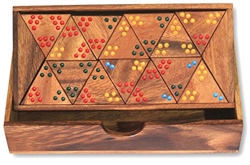 Namesakes® - Triangular Dominoes table game – Wooden tile Triominos delux - Fun & educational gift set for kids and adults - Handcrafted solid wood box