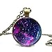 Galaxy Space Moon Nebula Glass Cabochon Necklace Women Trendy Pendant Necklace Bronze Long Chain Jewelry Necklace for Mom