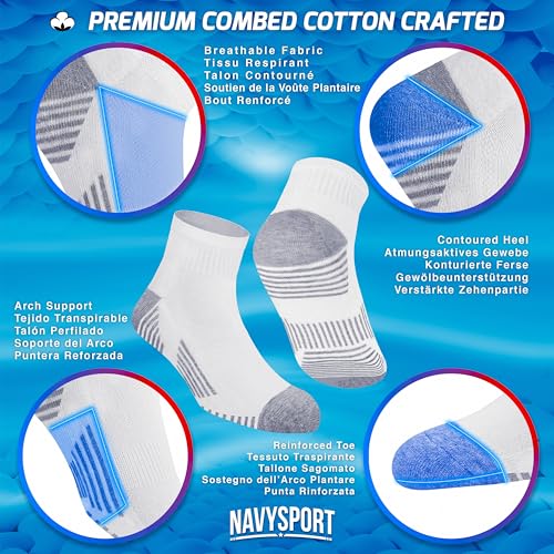 NAVYSPORT Chaussettes de sport en coton pour homme, lot de 6 paires
