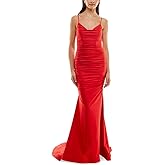B. Darlin Womens Juniors Satin Ruched Evening Dress Red 9/10